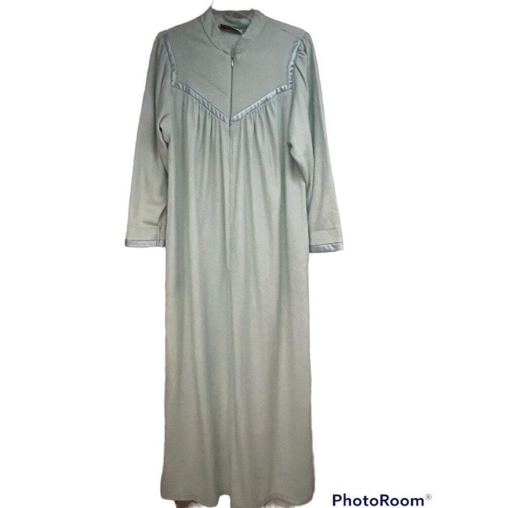 Vintage Vandemere Womens Blue Velour Satin Zip Robe Medium Full Length Pockets